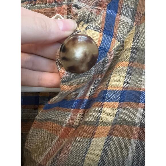 Sezane Coline Shirt Folk Check Print Size French 34 US 2 Western Ruffle Plaid - Picture 8 of 11